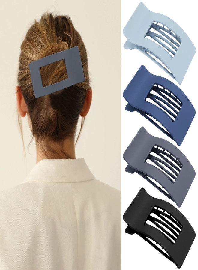 Velscrun Flat Hair Clips for Women Girls, Blue Gray Lay Flat Claw Clips, Strong Hold Large Side Hair Clip All Hair Types, French Duck Billed Non Slip Grip Daily Styling Hair Jaw Claw Clip - Image 1